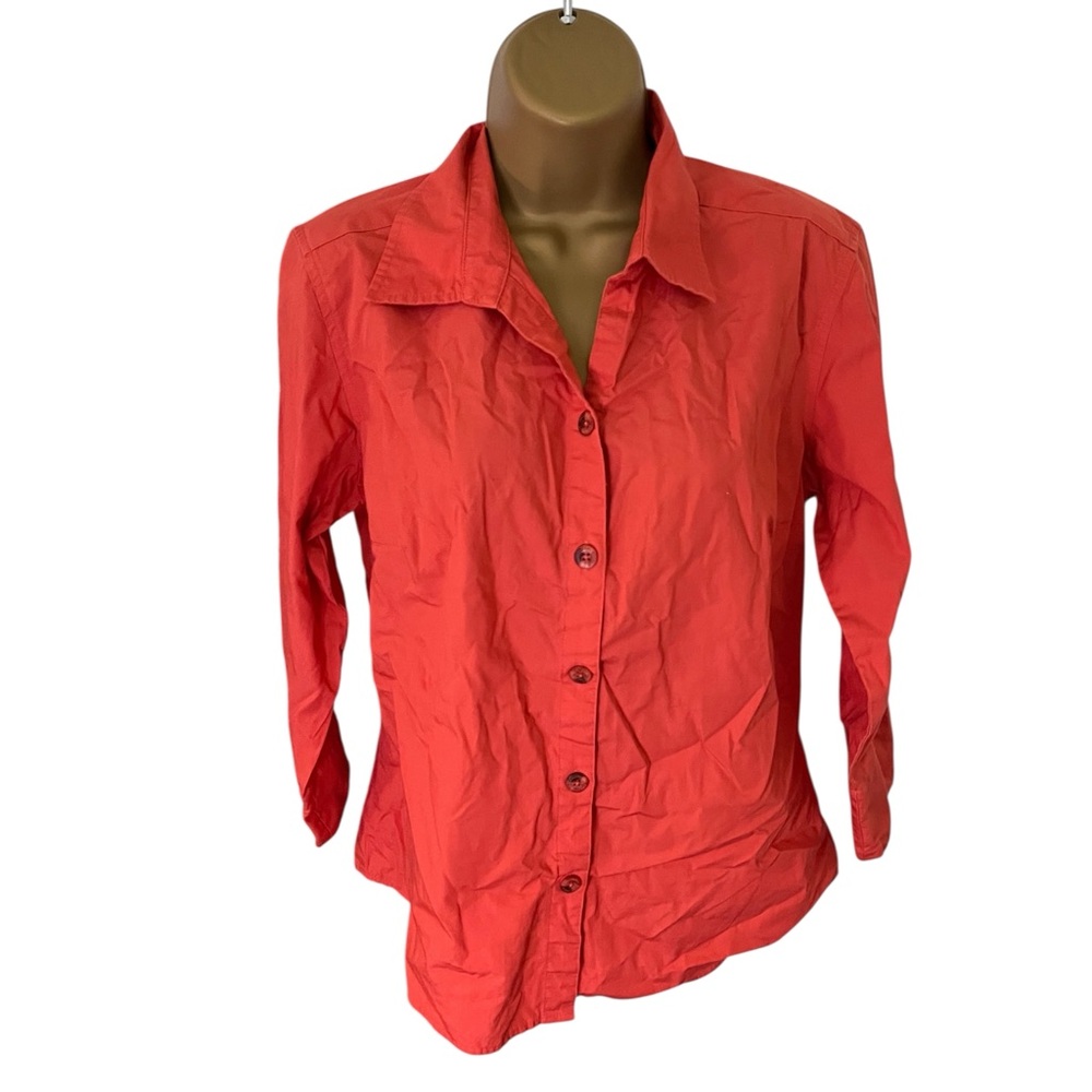 Y2K Columbia 3/4 Sleeve Cotton Button Down Top Coral M